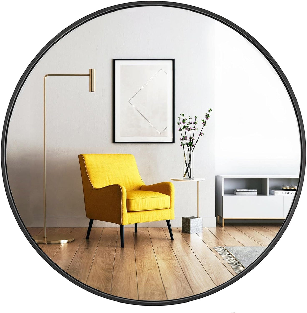 Oruii Round Mirror, 24 inch Black Circle Mirror, Matte Black Metal Frame
