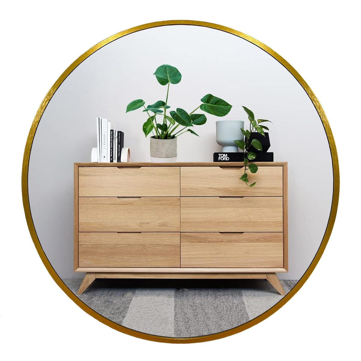 Oruii Round Mirror, 24 inch Black Circle Mirror, Matte Black Metal Frame