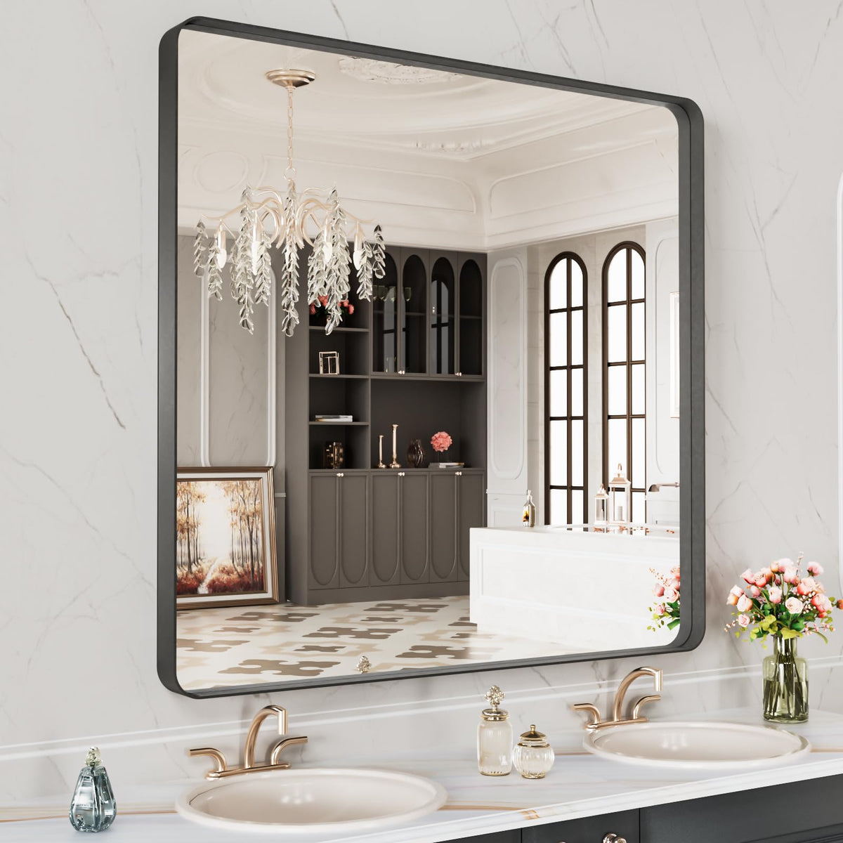 LOAAO 20X16 Inch Black Bathroom Mirror Metal Framed