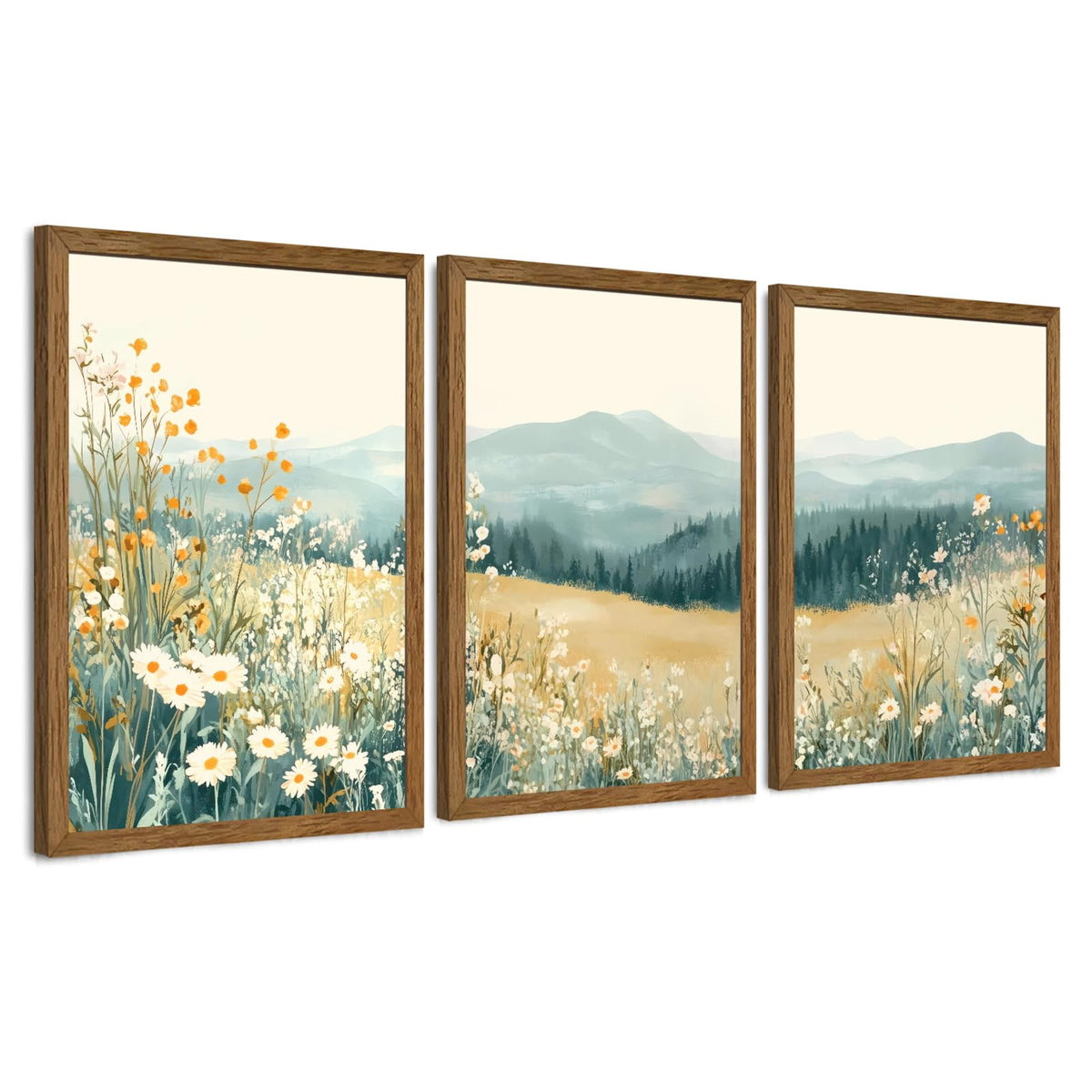AVECCO 3 Piece Vintage Wildflower Botanical Framed Canvas Wall Art 12x16 in