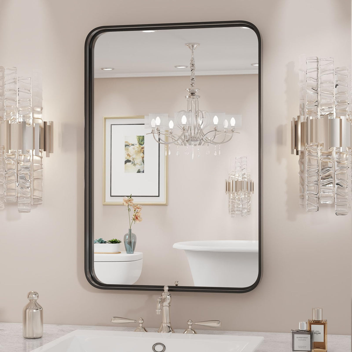 Sweetcrispy 24"x36" Arched Black Bathroom Mirrors for Wall