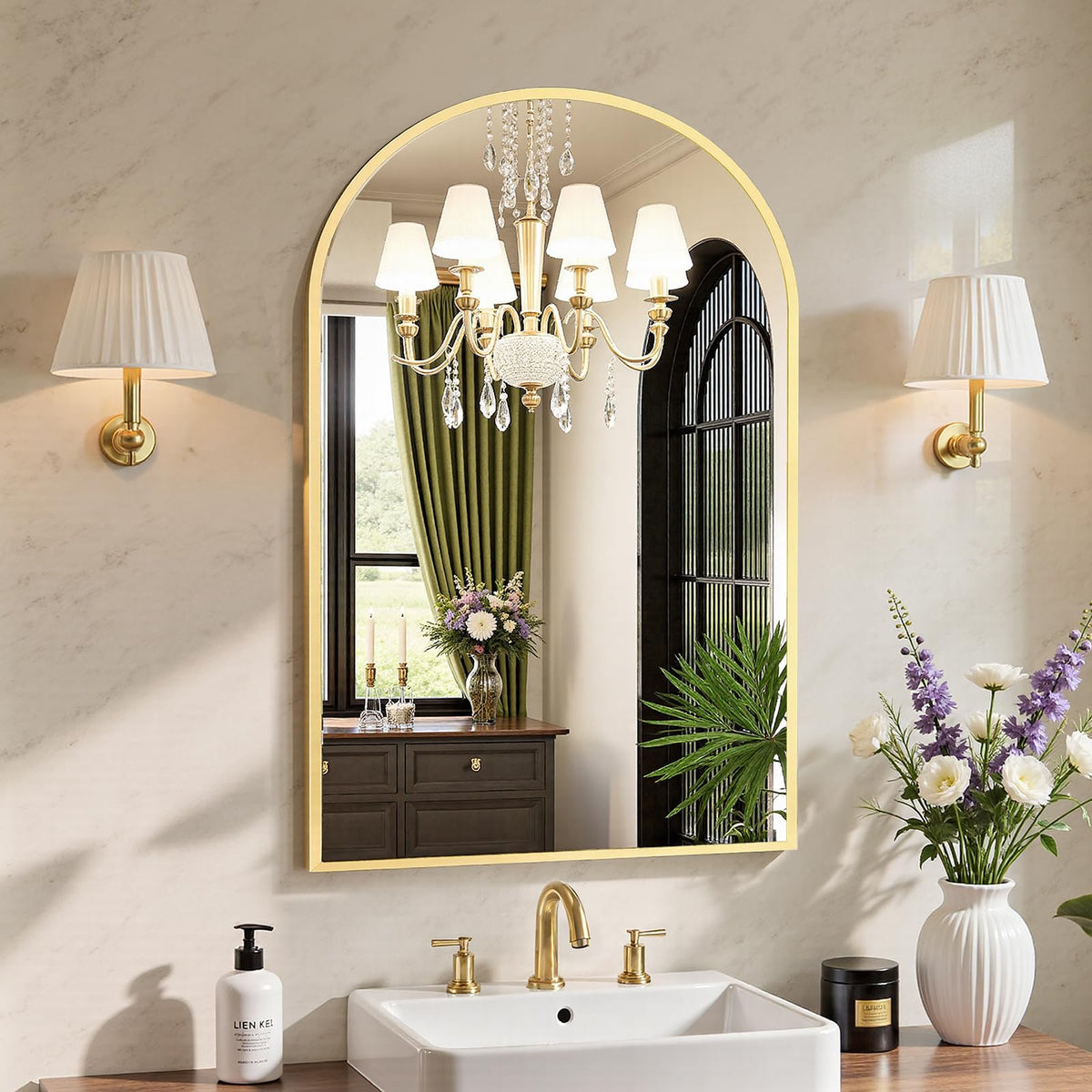 Sweetcrispy 26.5"x38" Arched Black Bathroom Mirrors for Wall, Bathroom Mirrors for Over Sink, Metal Framed with HD Shatter-Proof Glass for Entryway, Living Room, Bedroom, Home Decor
