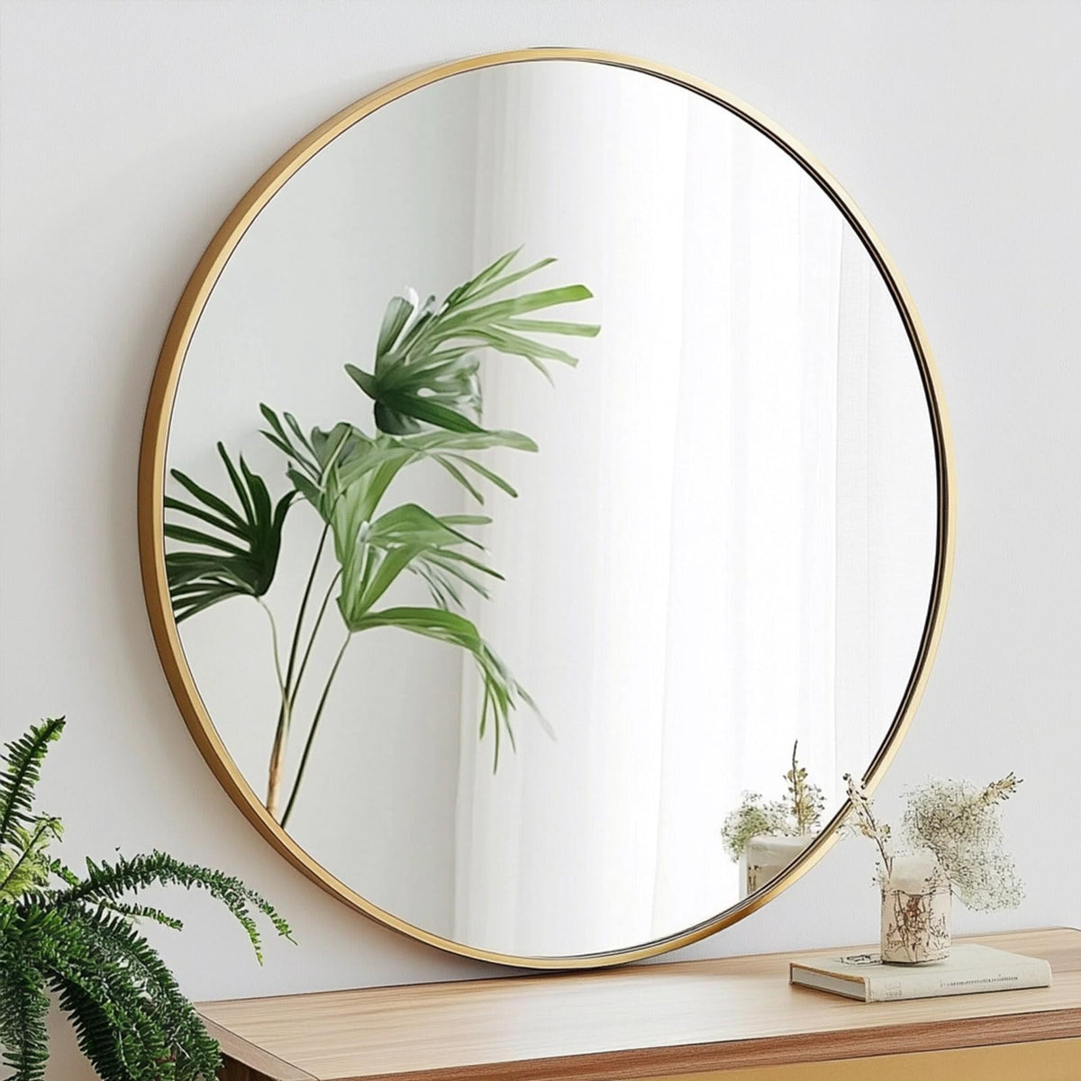 Oruii Round Mirror, 24 inch Black Circle Mirror, Matte Black Metal Frame