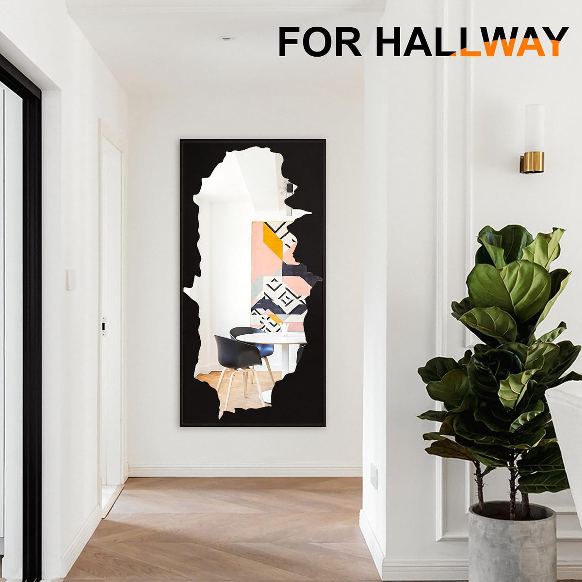 Full Length Mirror for Wall, 55"x28" Black Abstract Wall Decor Mirror