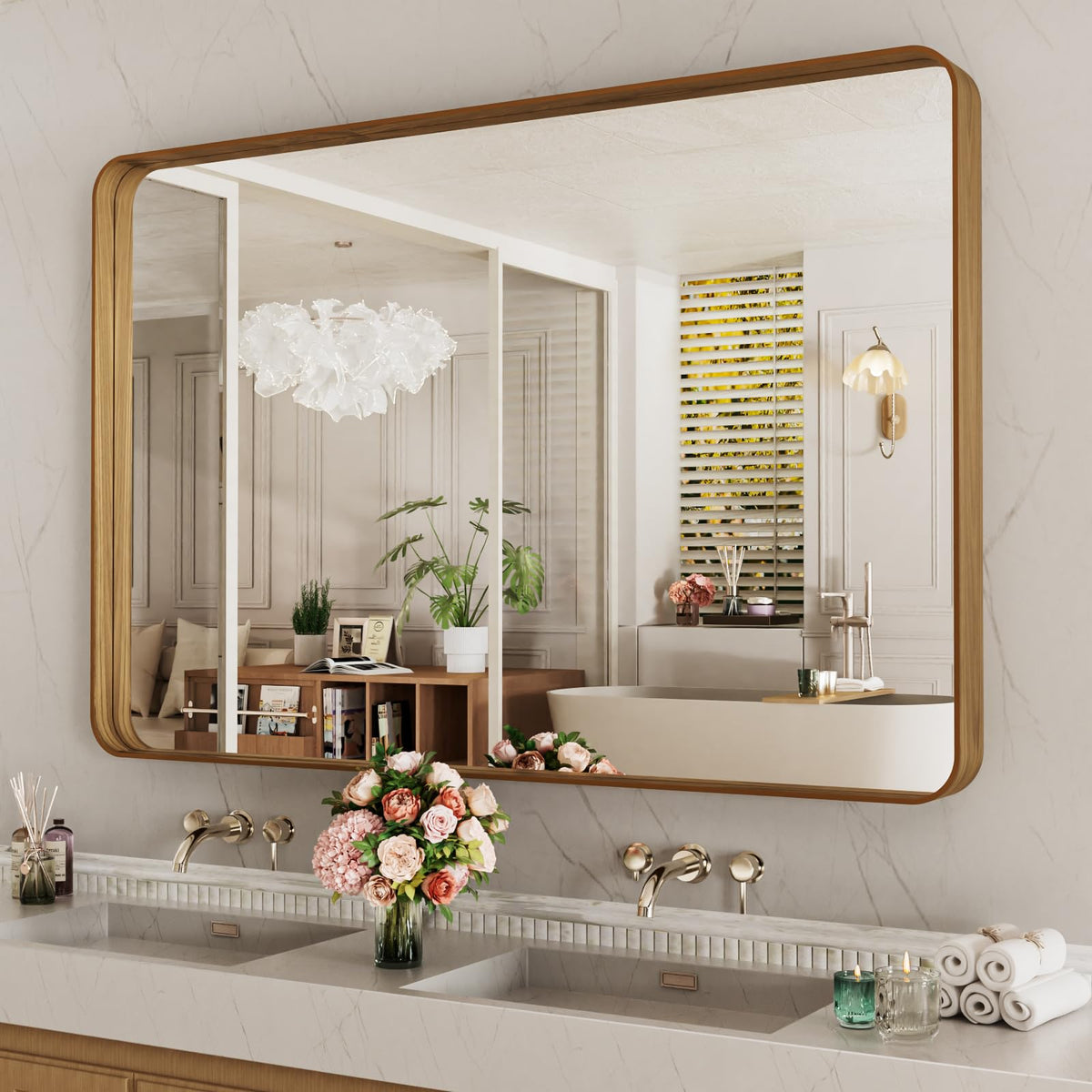 LOAAO 20X16 Inch Black Bathroom Mirror Metal Framed
