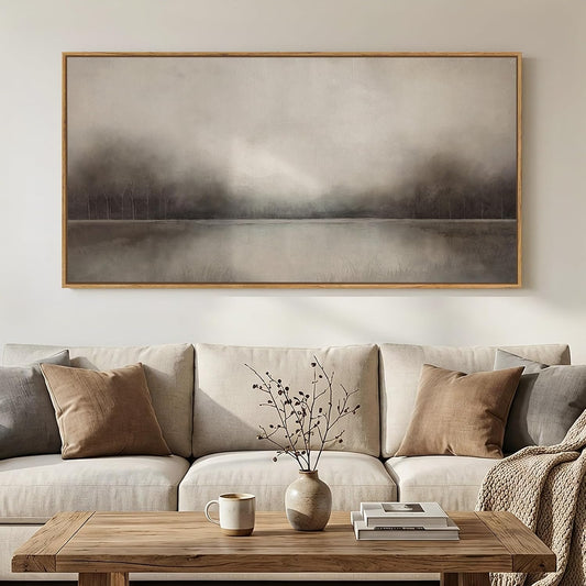Large Framed Neutal Abstract Landscape Wall Art for Living Room, 60x30 In