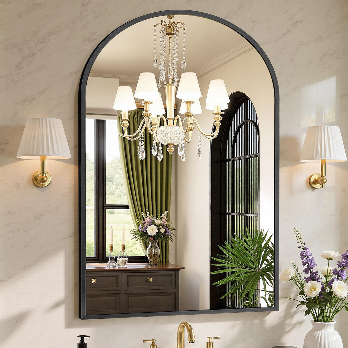 Sweetcrispy 26.5"x38" Arched Black Bathroom Mirrors for Wall, Bathroom Mirrors for Over Sink, Metal Framed with HD Shatter-Proof Glass for Entryway, Living Room, Bedroom, Home Decor