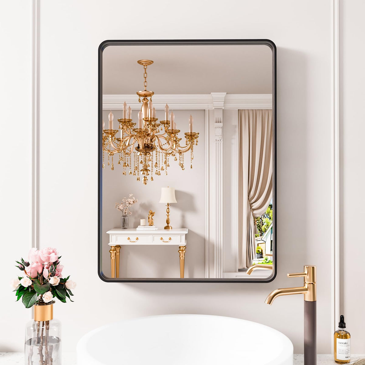 JISOSO 22x30 Inch Black Bathroom Mirror Metal Framed