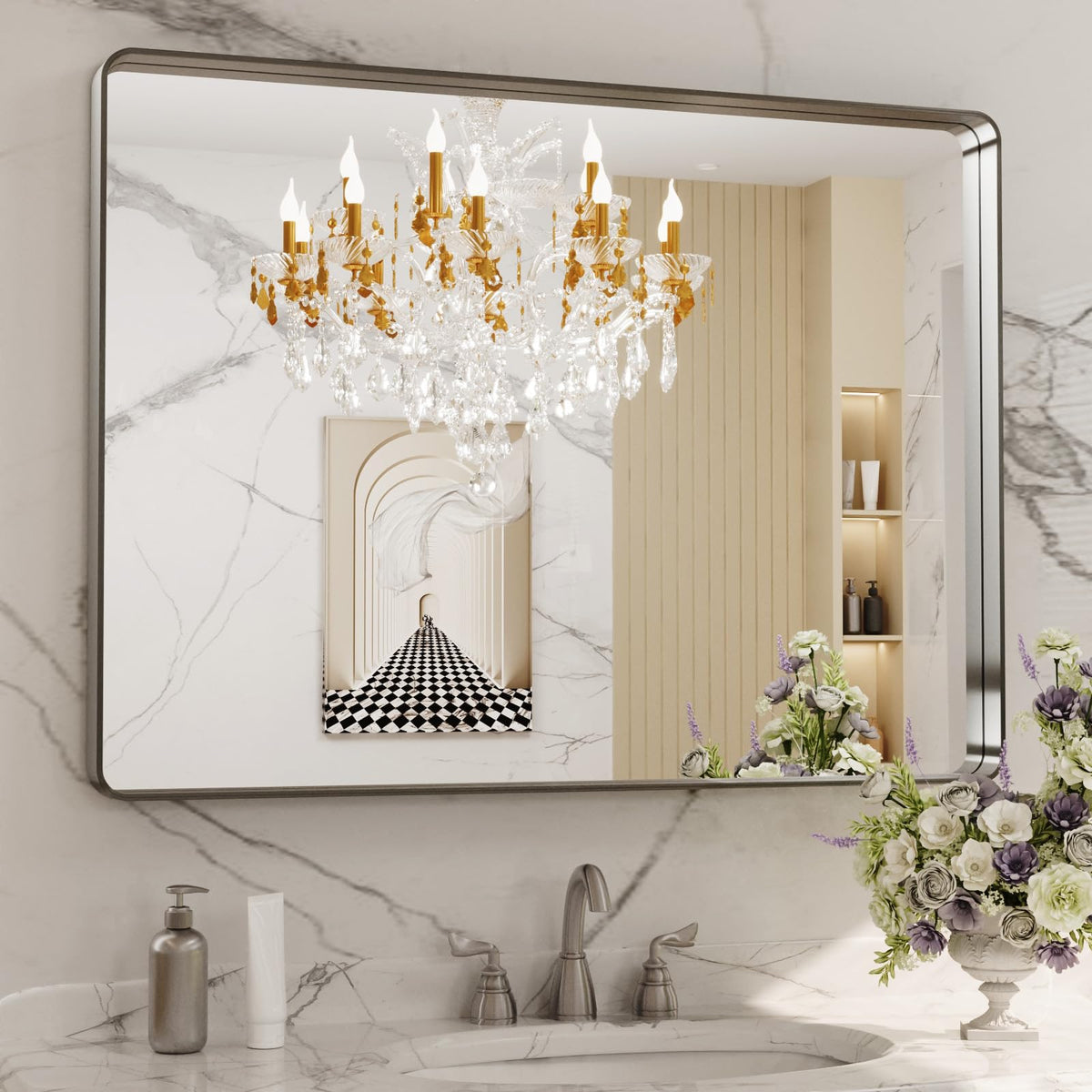 LOAAO 20X16 Inch Black Bathroom Mirror Metal Framed