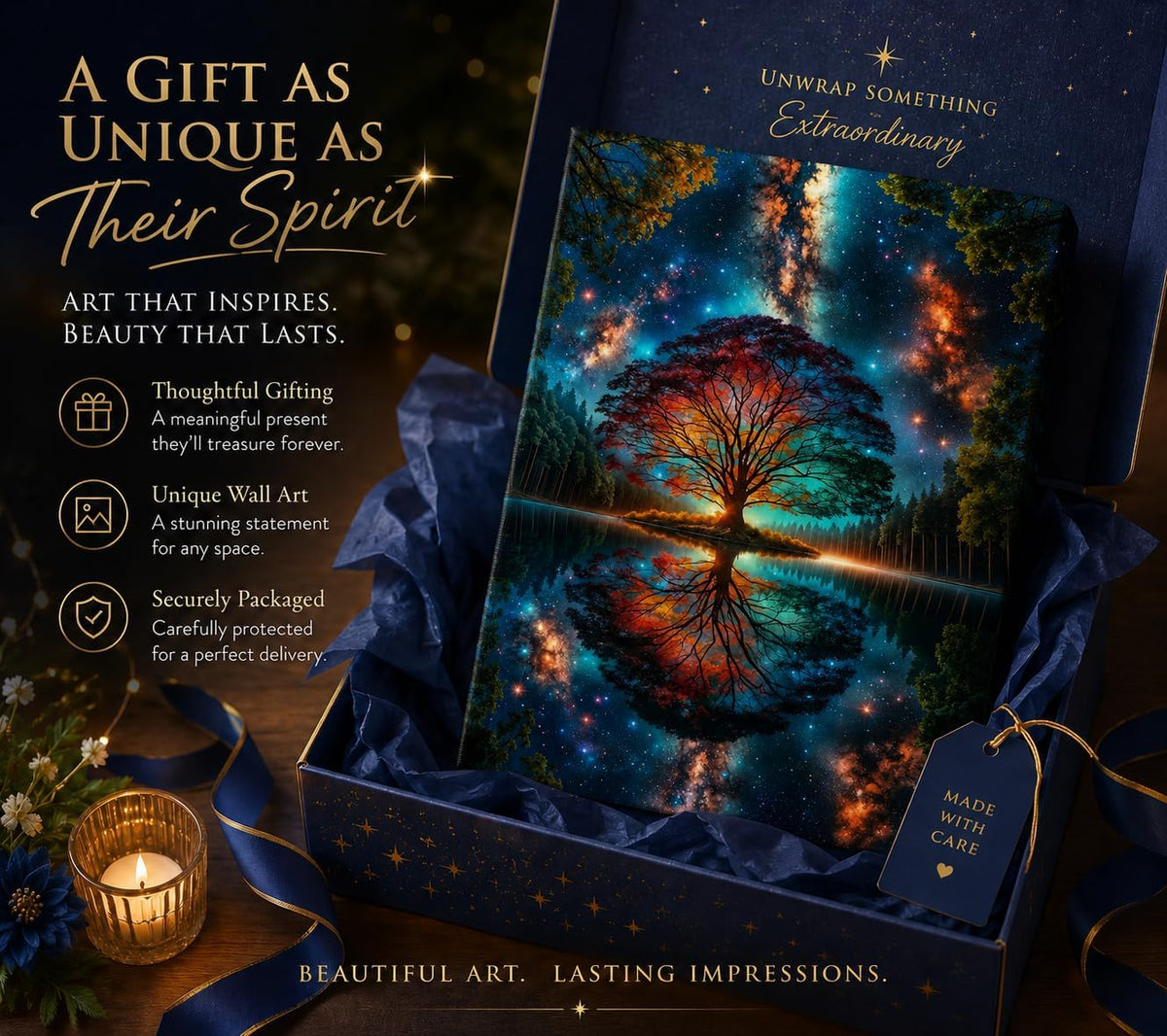 Tree of Life Canvas Wall Art Starry Sky Reflection Wall Decor Print 12x16in