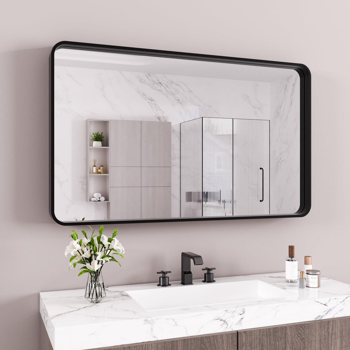 JISOSO 22x30 Inch Black Bathroom Mirror Metal Framed