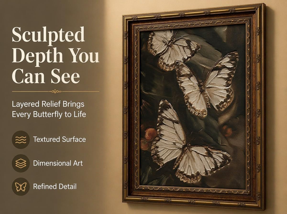 CXYWDHVO Vintage Butterfly Framed Wall Art, Antique Oil Painting, 9x11 Inch