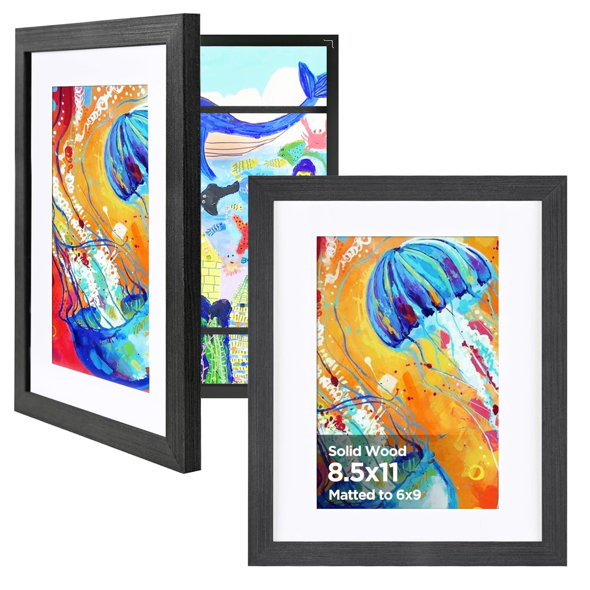 KINLINK 9x12 Kids Art Frame, Natural Artwork Frames 2 Pack