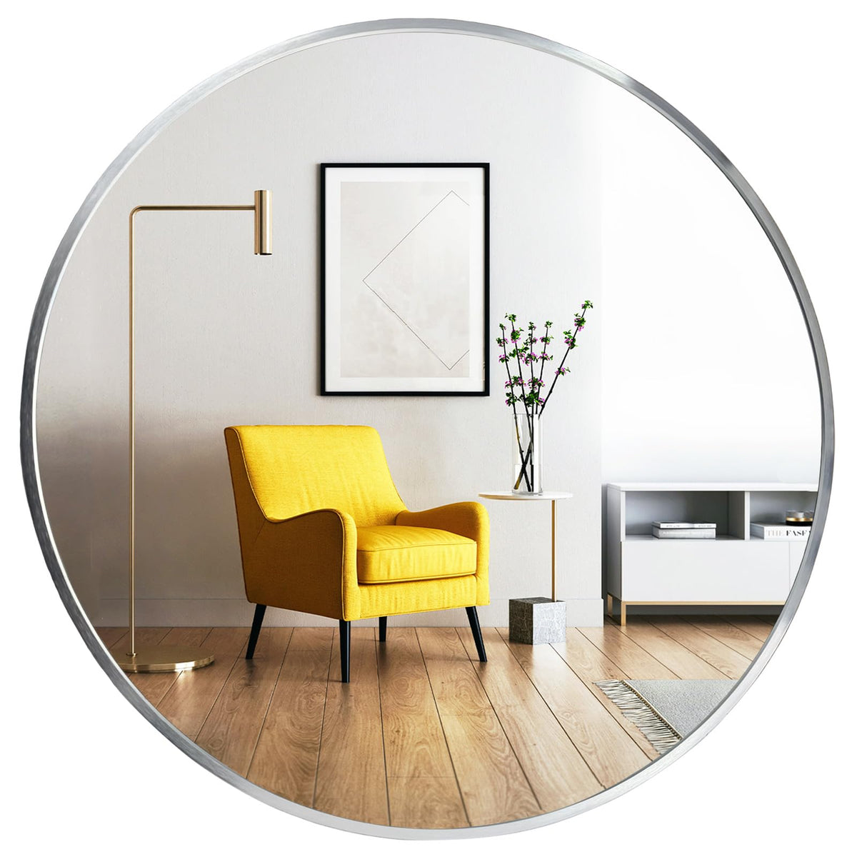 Oruii Round Mirror, 24 inch Black Circle Mirror, Matte Black Metal Frame