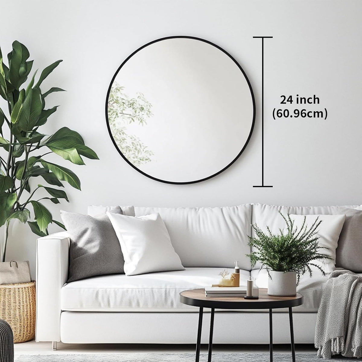 Oruii Round Mirror, 24 inch Black Circle Mirror, Matte Black Metal Frame