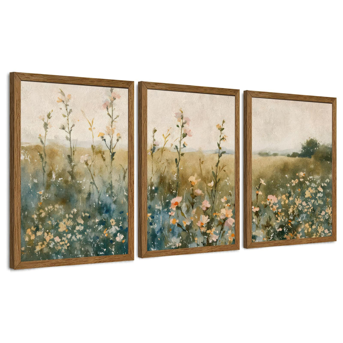 AVECCO 3 Piece Vintage Wildflower Botanical Framed Canvas Wall Art 12x16 in