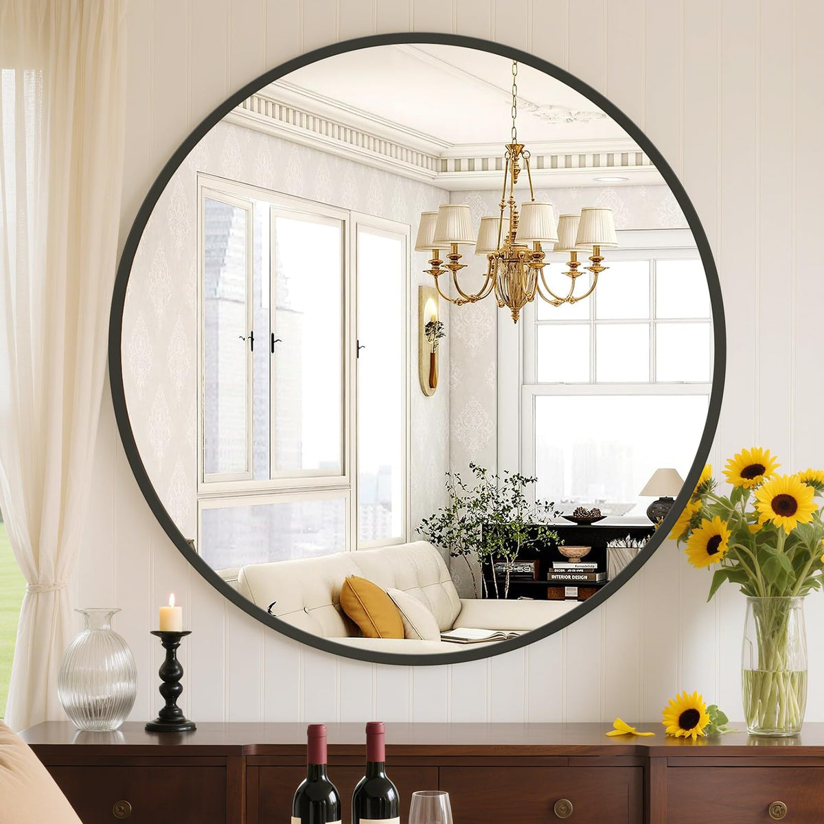 Sweetcrispy Round Bathroom Wall Mirror, Vanity Mirror, 20 Inch
