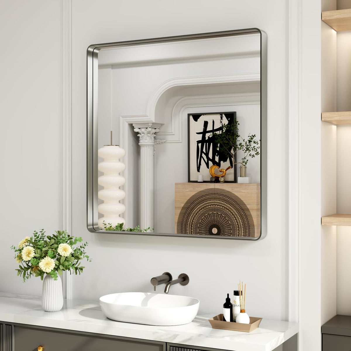 LOAAO 20X16 Inch Black Bathroom Mirror Metal Framed