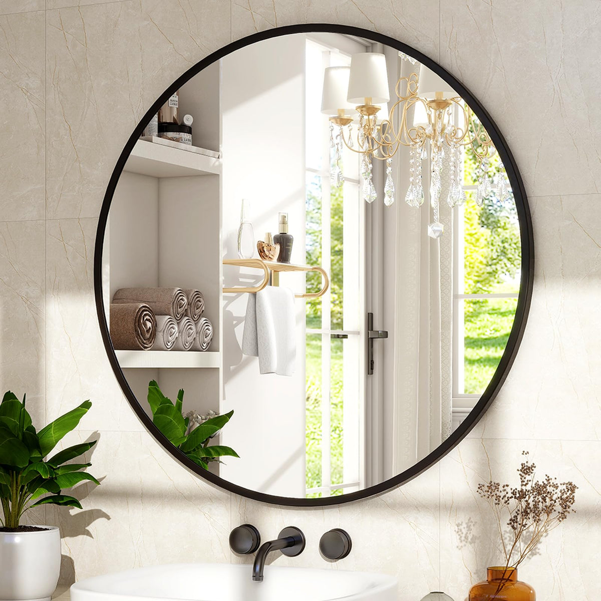 XRAMFY 30 Inch Round Mirror-Gold Circle Mirrors for Bathroom, Entryway