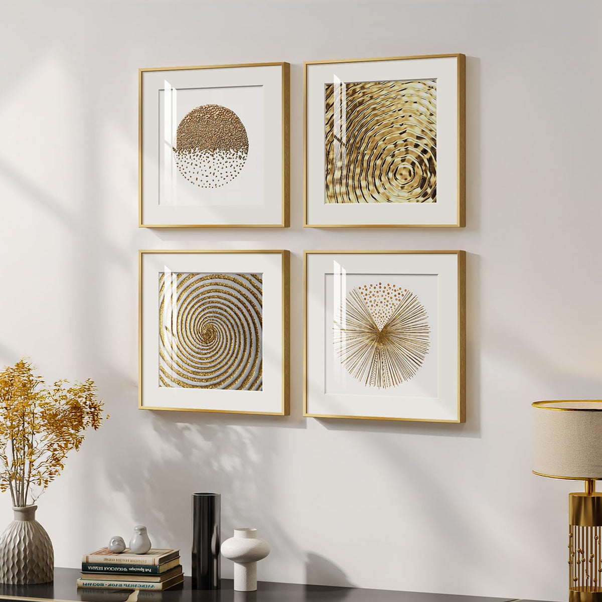 4 Piece Framed Neutral Abstract Modern Wall Art for Living Room, 12x12 In