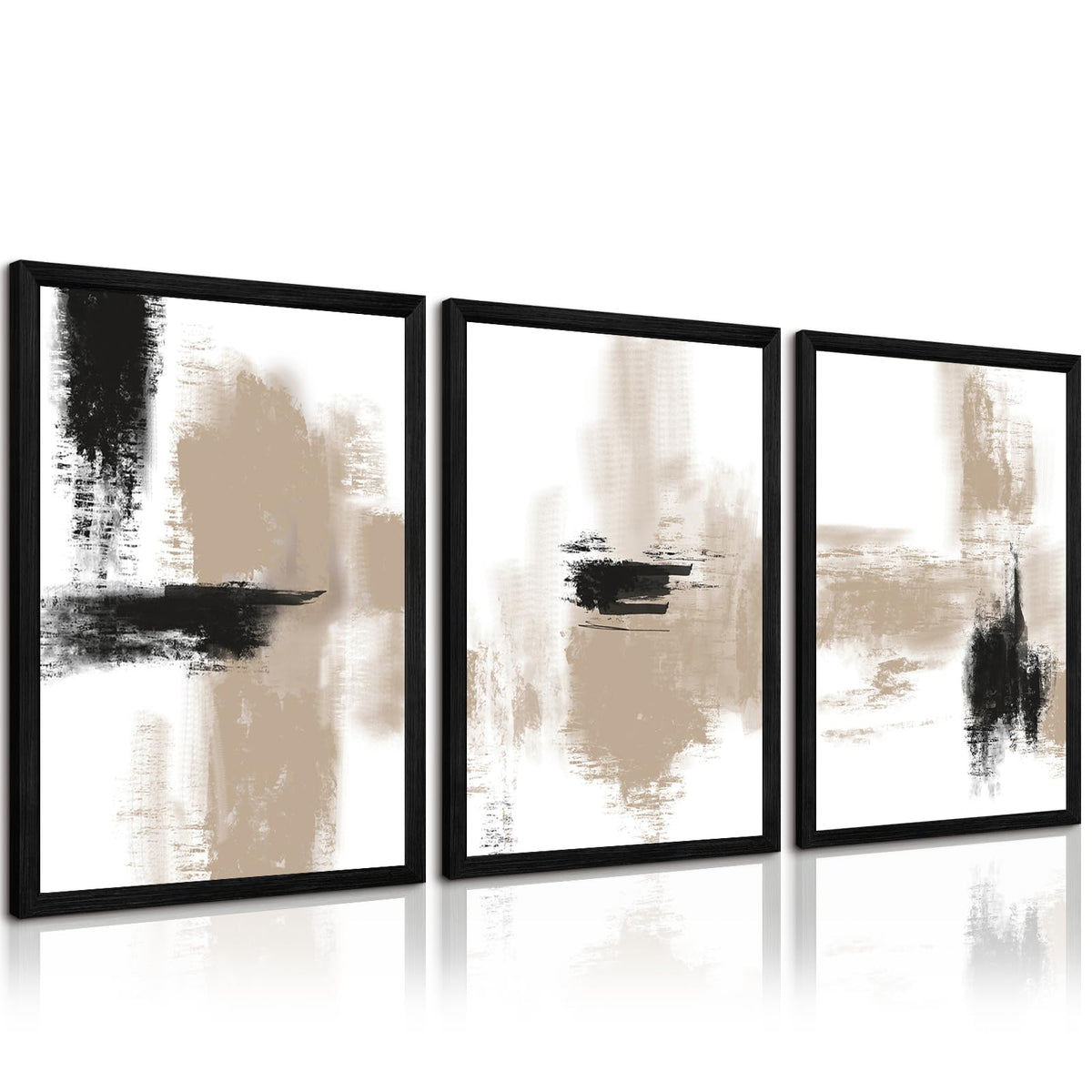 Joocrise Beige Abstract Wall Art Painting Set of 3 Neutral Canvas Wall Art Prints Black Beige Modern Wall Decor Minimalist Art Pictures Abstract Modern Artwork for Room Bedroom 16x24 Inch Unframed