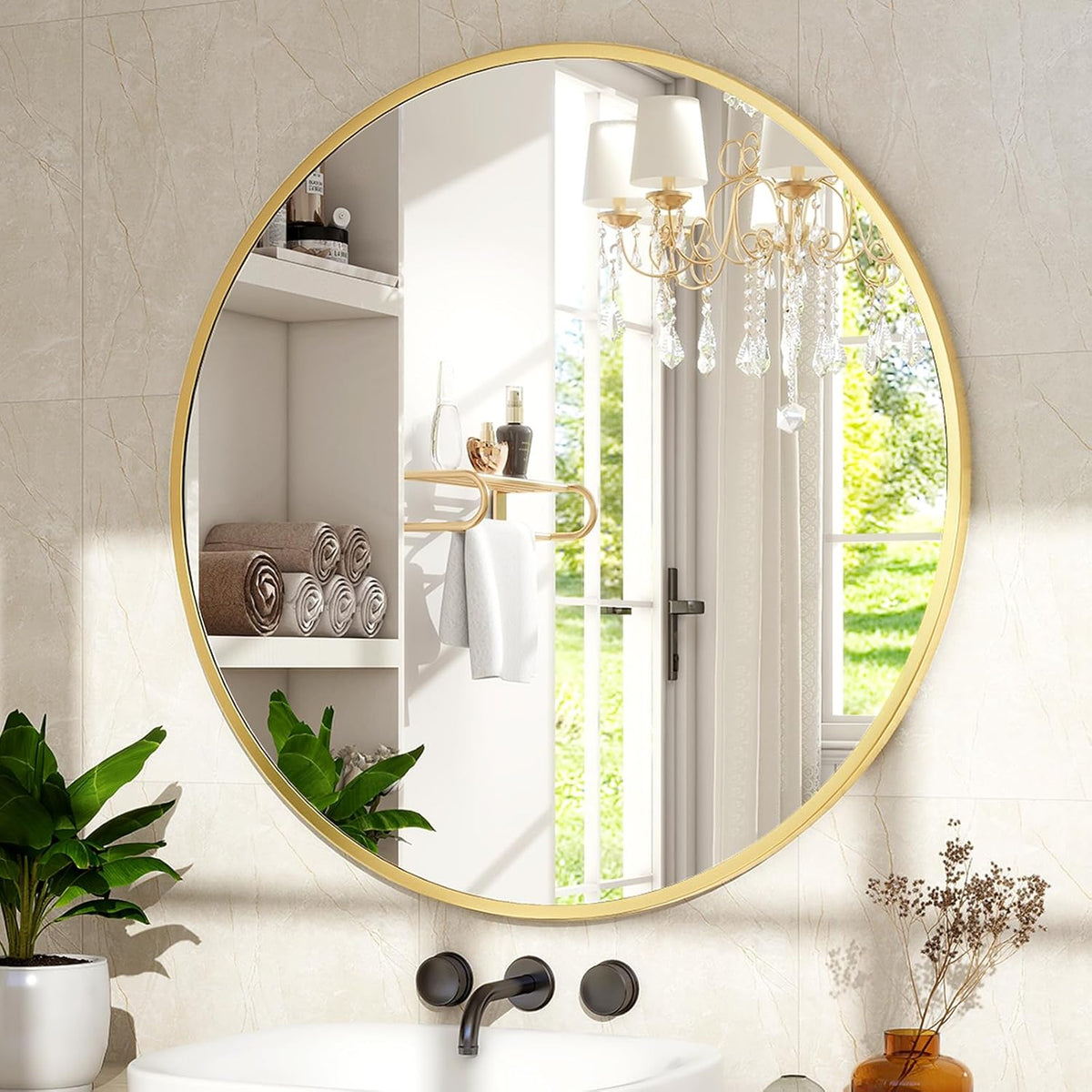 XRAMFY 30 Inch Round Mirror-Gold Circle Mirrors for Bathroom, Entryway