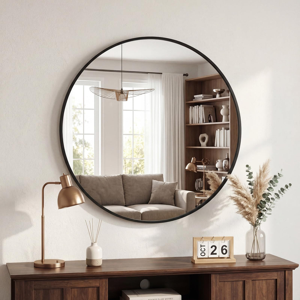 DUMOS Round Wall Mirror 28 Inch, Bathroom Wall Circle Mirror