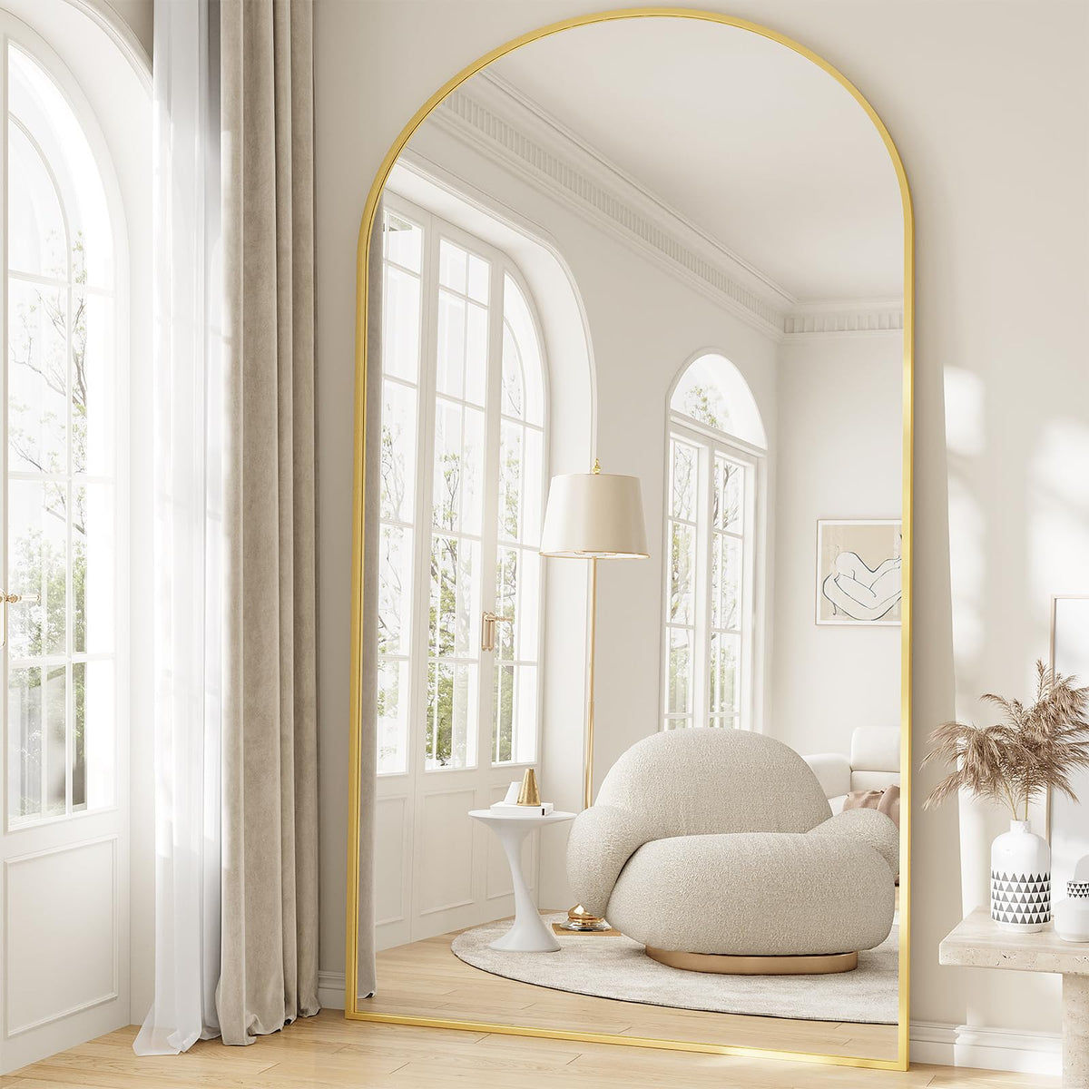 57" x 20" Arched Full Length Mirror - Wall Mounted/Floor Mirror Aluminum Alloy Frame Full Body Mirrors for Bathroom Living Room Bedroom and Entryway,Black
