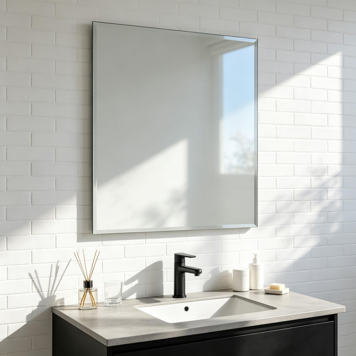 Frameless Full Length Mirror for Wall, 48x12 Inch Bathroom Vanity Mirror