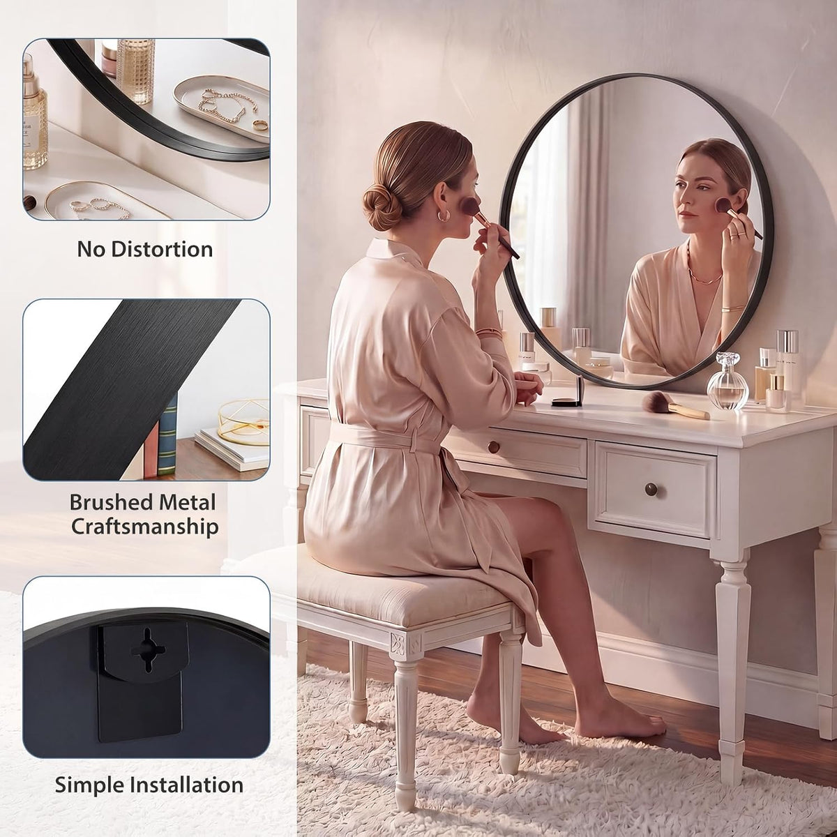 DUMOS Round Wall Mirror 28 Inch, Bathroom Wall Circle Mirror