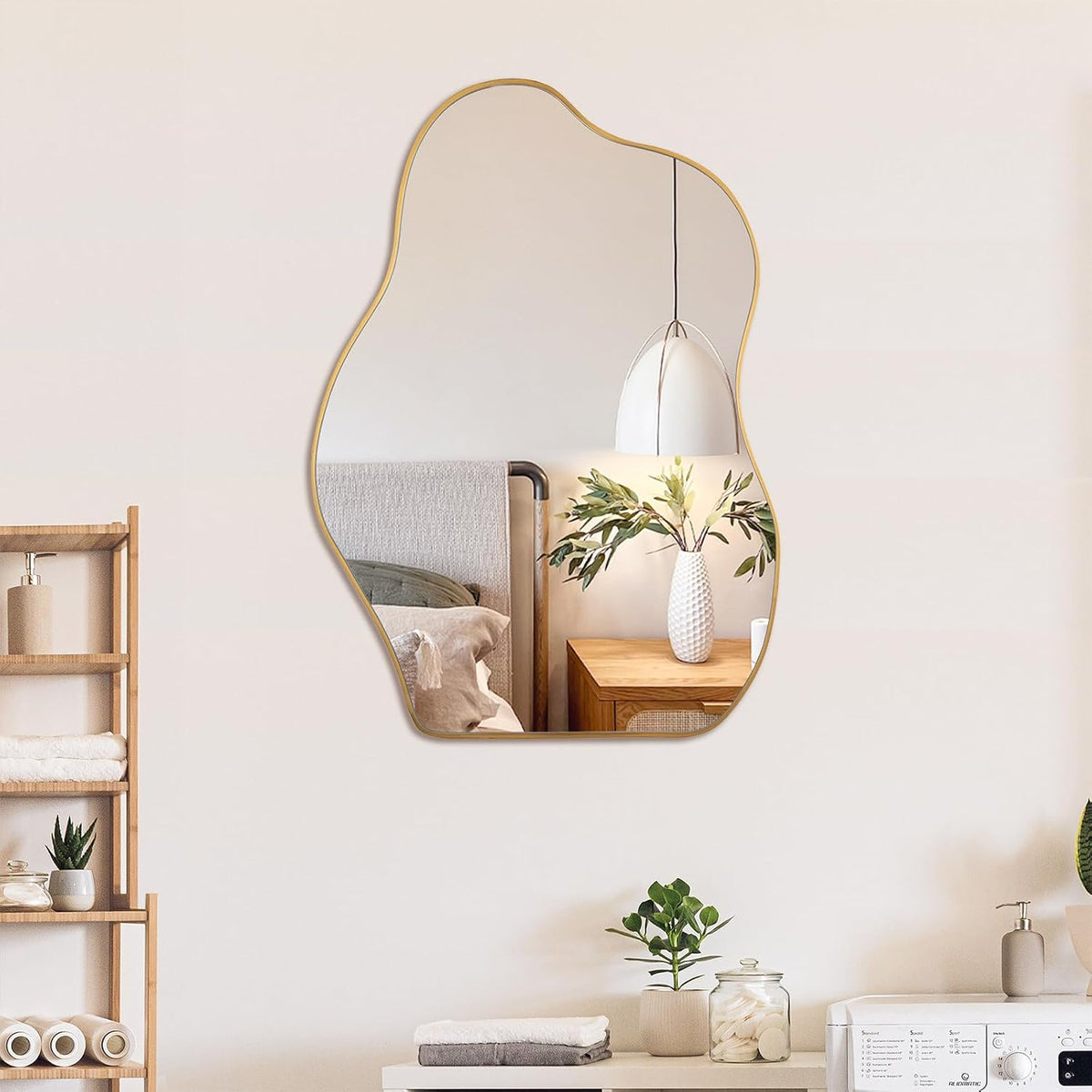 Irregular Asymmetrical Wall Mirror, 28" x 20" Gold Bathroom Mirror