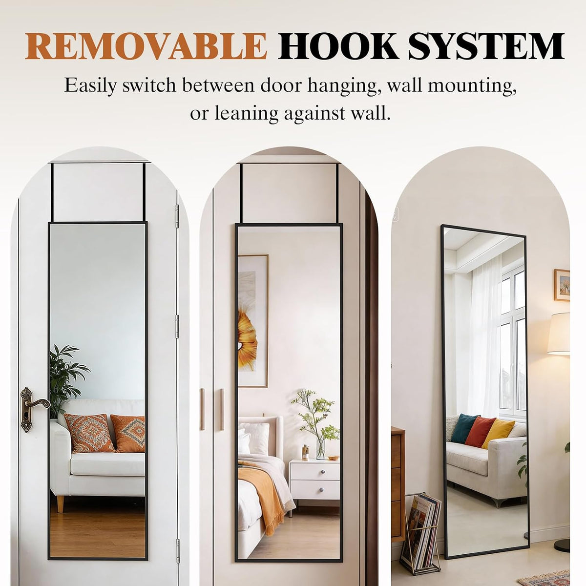 DUMOS 47"x14" Full Length Door Mirror, Full Body Mirror, Black