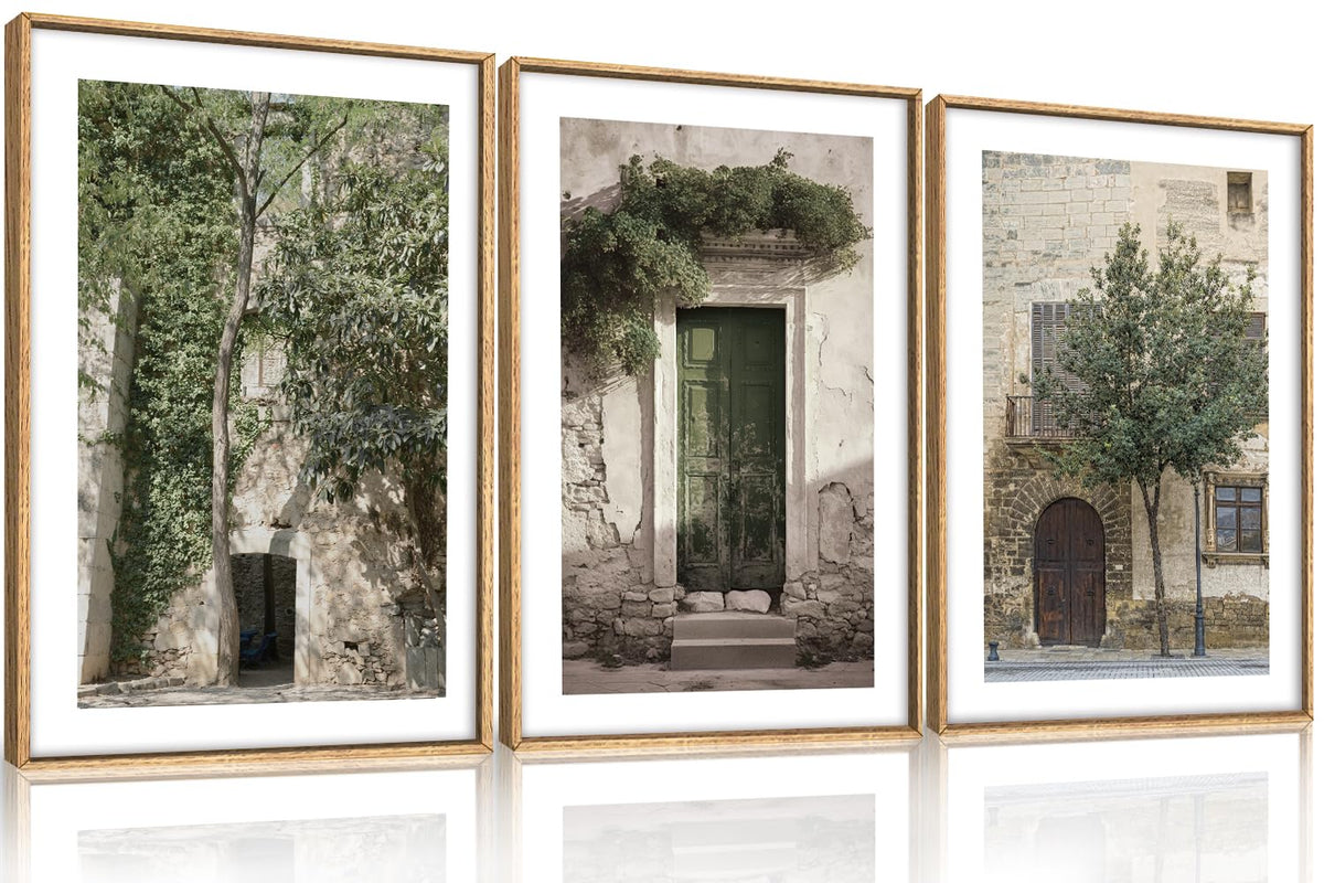 HOURIA Blue White Abstract Neutral Framed Canvas Wall Art Set- 16"x24"x3