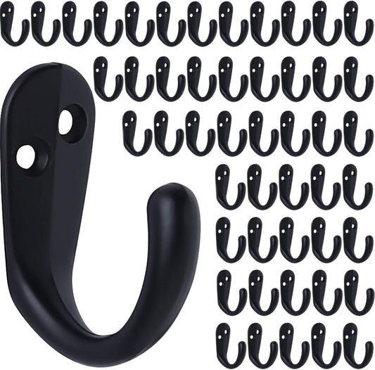 IBosins 50PCS Coat Hooks Wall Mounted Black Single Prong Robe Hook