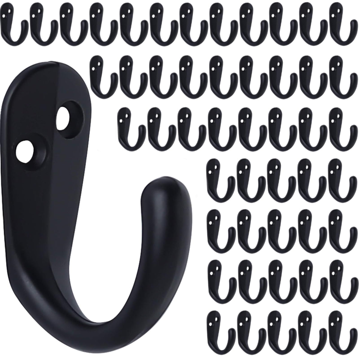 IBosins 50PCS Coat Hooks Wall Mounted Black Single Prong Robe Hook
