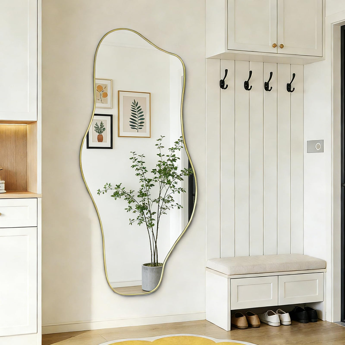 67"x31" Irregular Full Length Mirror, Abstract Frameless Mirror