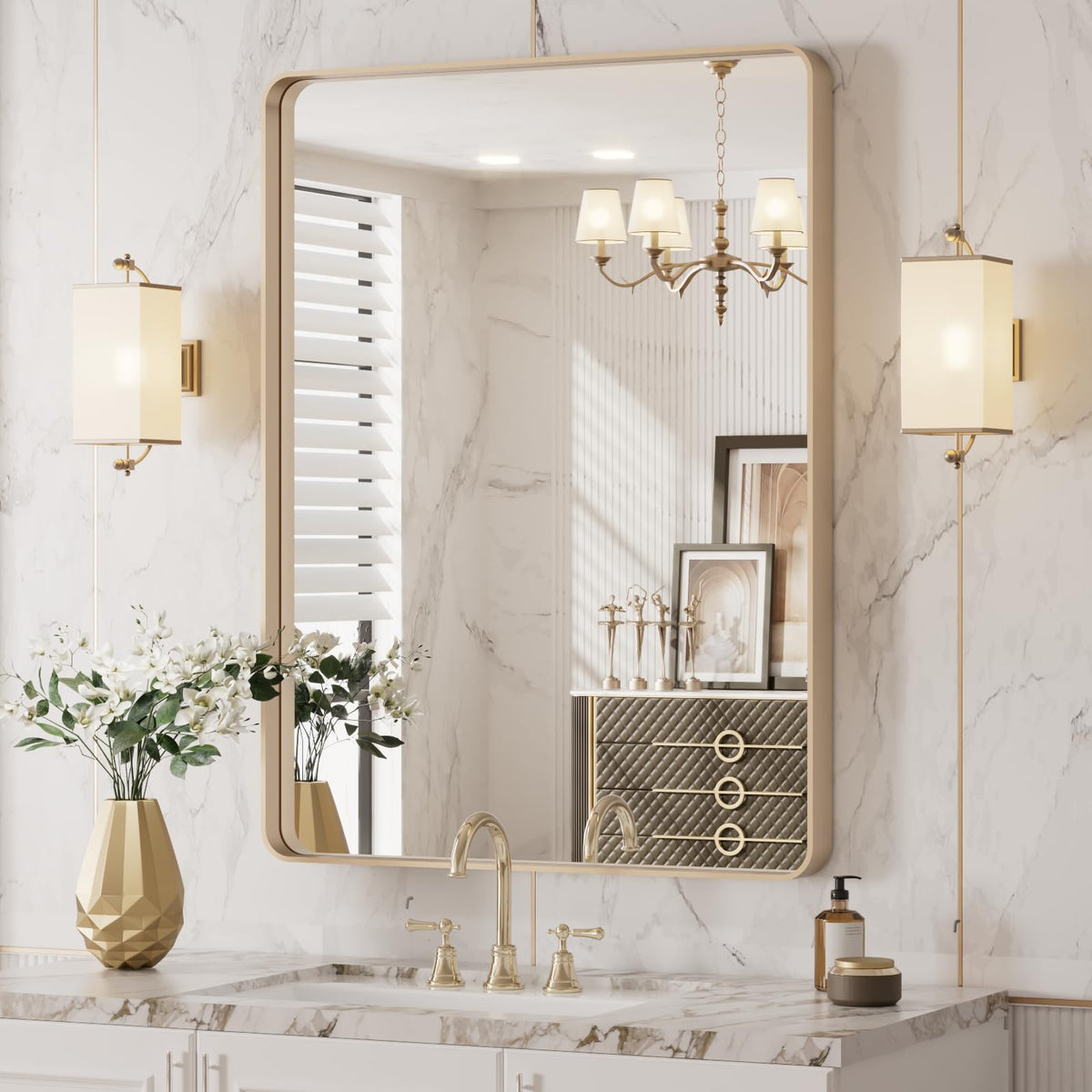 LOAAO 20X16 Inch Black Bathroom Mirror Metal Framed