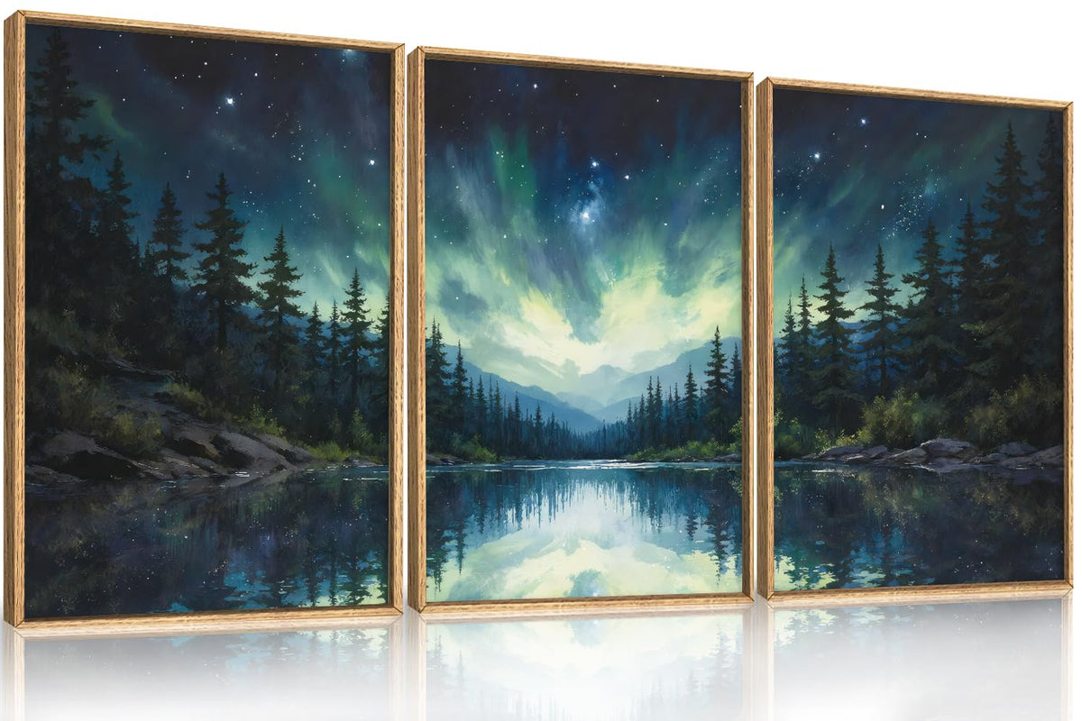 HOURIA Blue White Abstract Neutral Framed Canvas Wall Art Set- 16"x24"x3