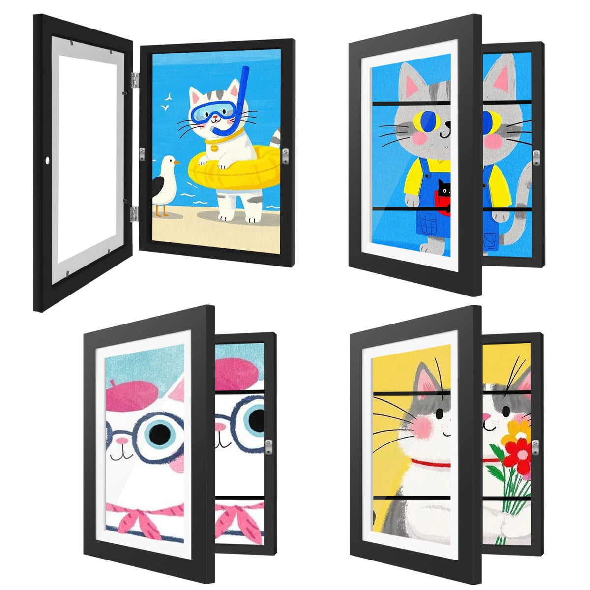 4 Pack Kids Artwork Frames Changeable 8.5 x 11 Inch Children Art Projects Kids Art Frames Front Opening Picture Display Frame, Black