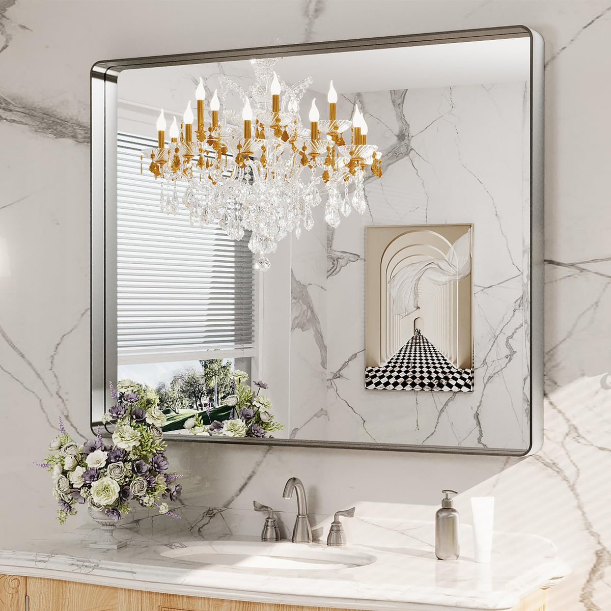 LOAAO 20X16 Inch Black Bathroom Mirror Metal Framed