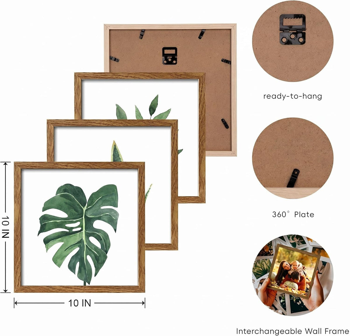 ArtbyHannah Framed Bathroom Wall Art Decor, 10x10 Botanical Artwork Walnut