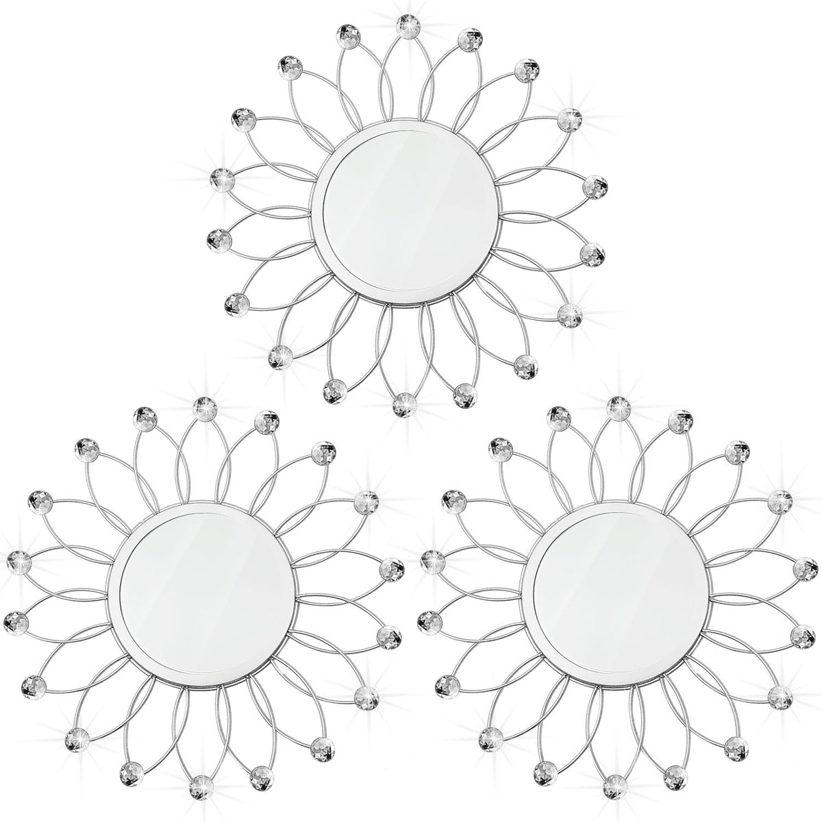 3 Pack Metal Mirrors for Wall Gold Sunburst Wall Mirror Home Decor Accent