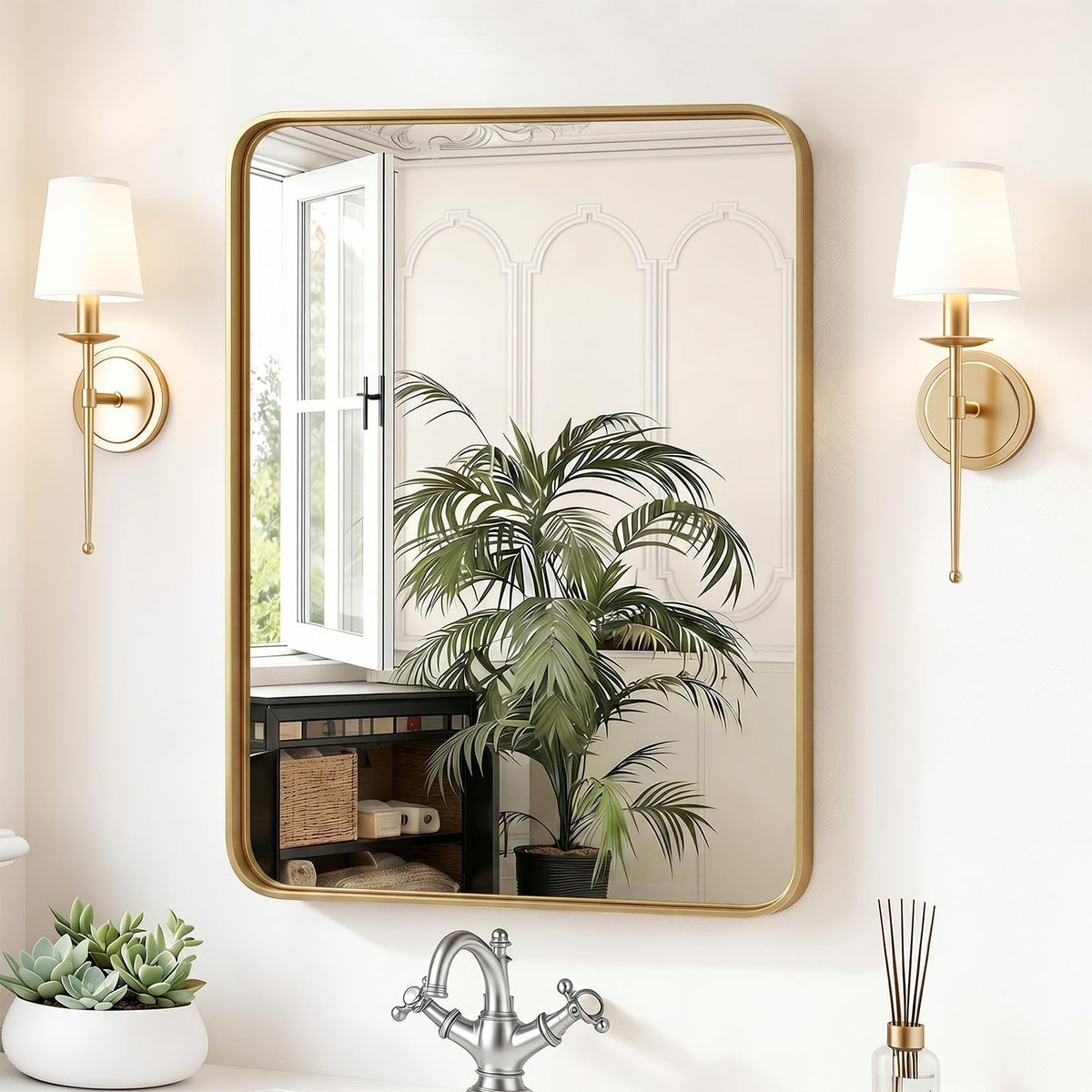Sweetcrispy Bathroom Wall Mirror, 36x24 Inch Mirror for Over Sink, Black