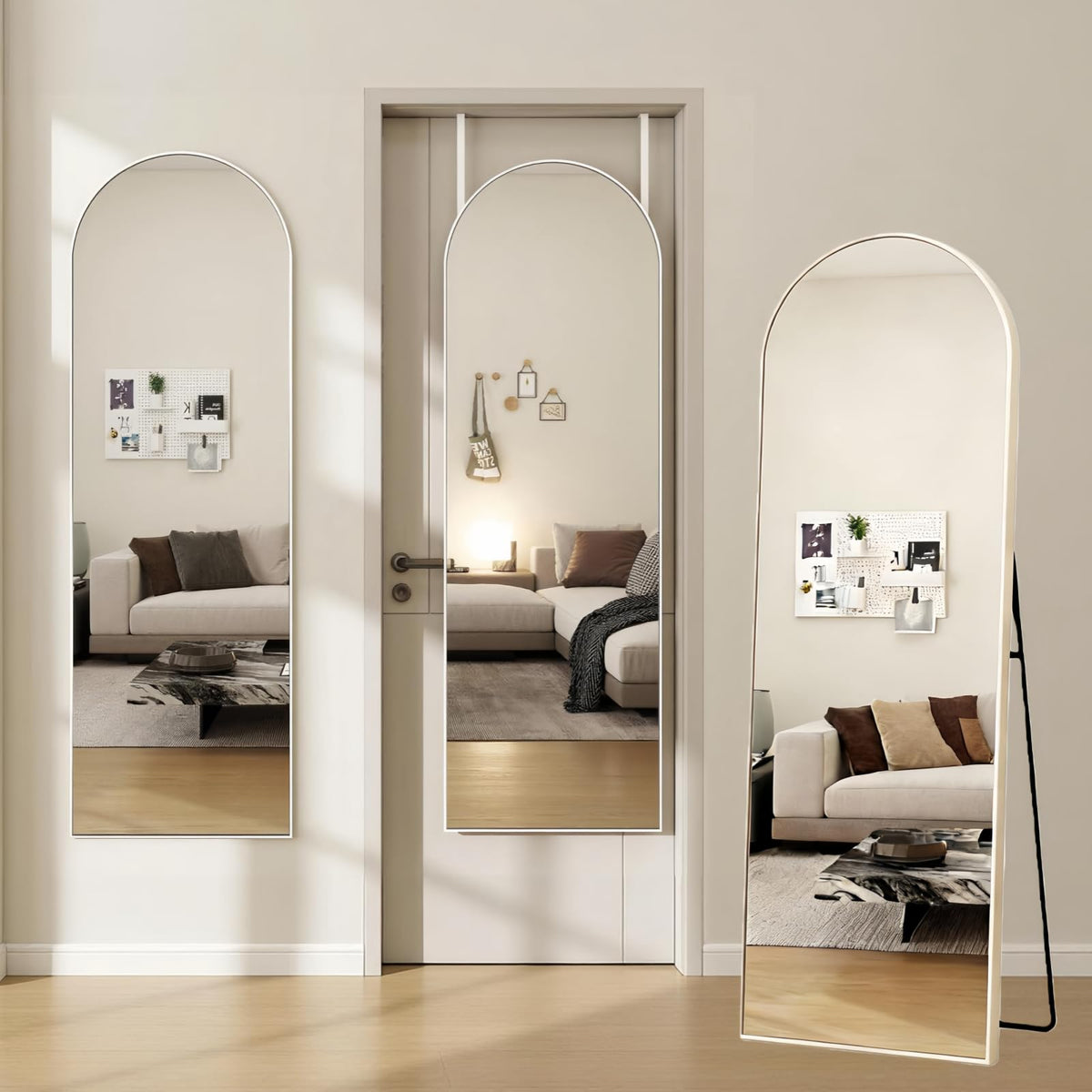 Dewfig 48"x16" Full Length Mirror, Oval Wall Mirror, Leather Strap, Gold