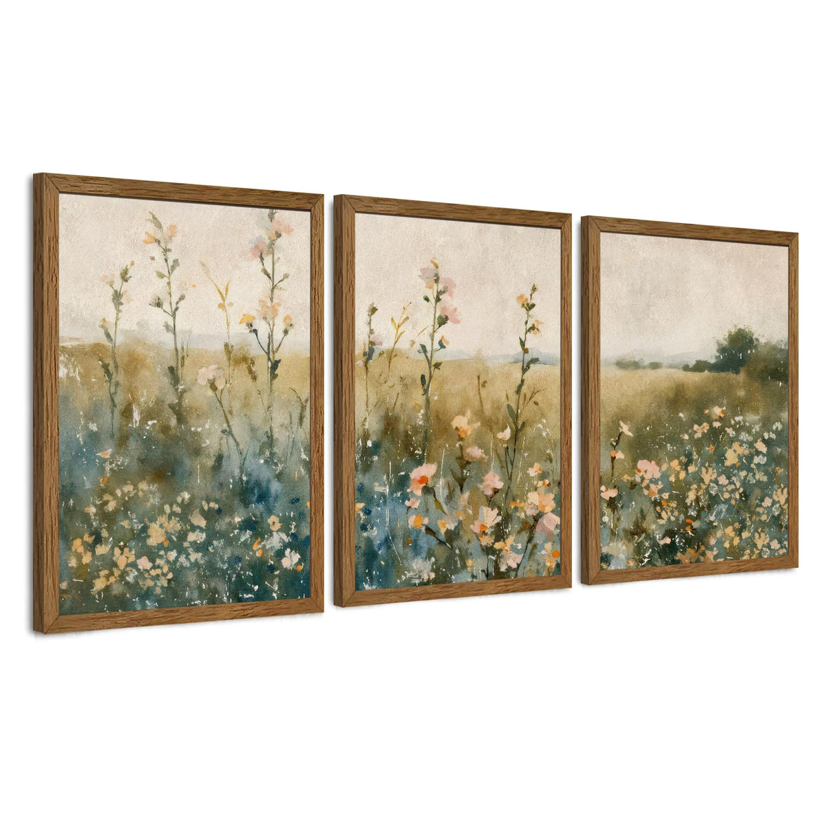 AVECCO 3 Piece Vintage Wildflower Botanical Framed Canvas Wall Art 12x16 in