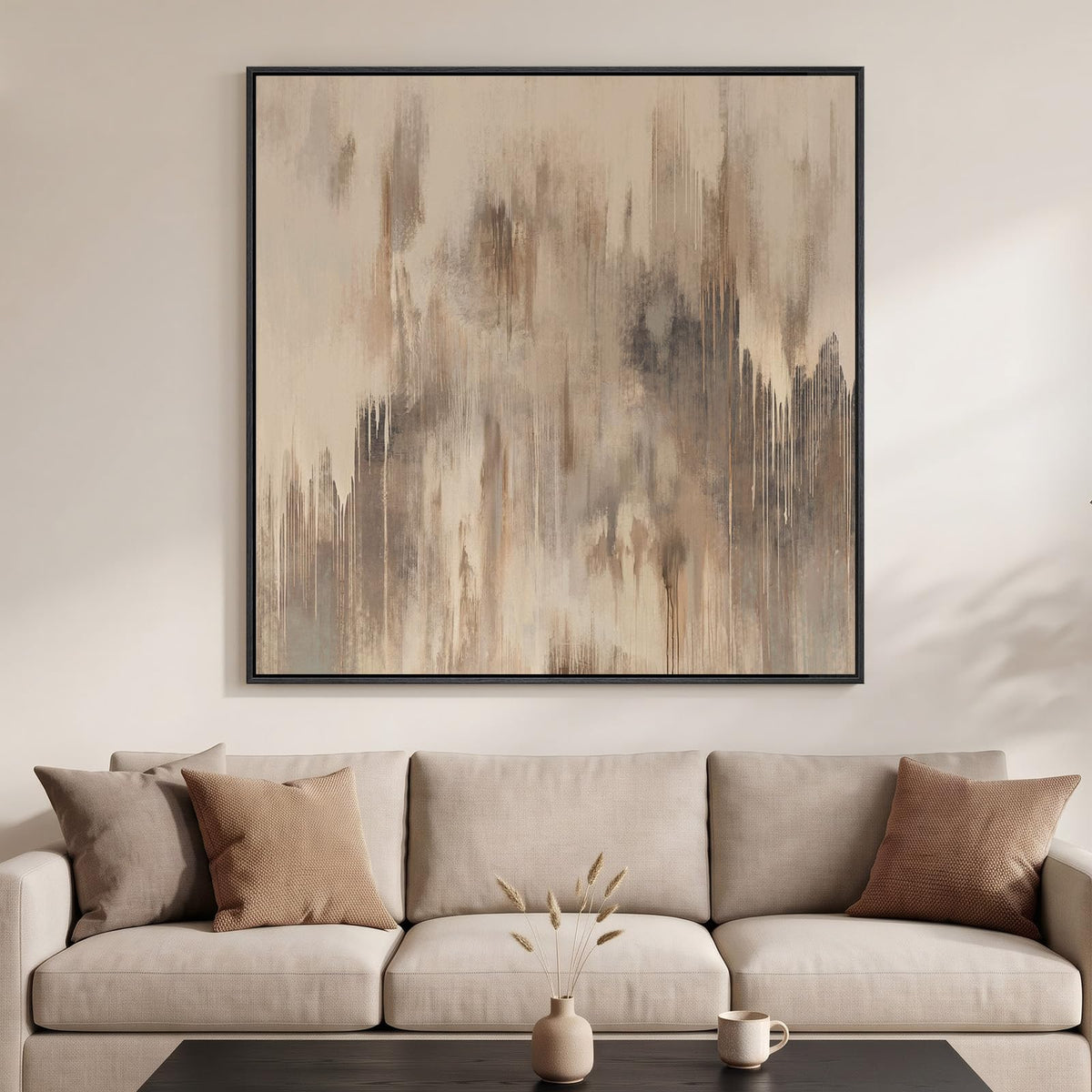 Framed Neutral Brown Abstract Canvas Wall Art for Living Room, 30x30 In