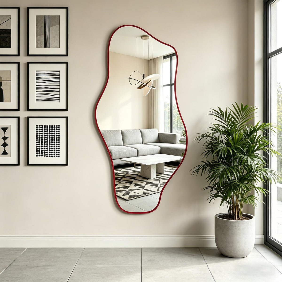 67"x31" Irregular Full Length Mirror, Abstract Frameless Mirror