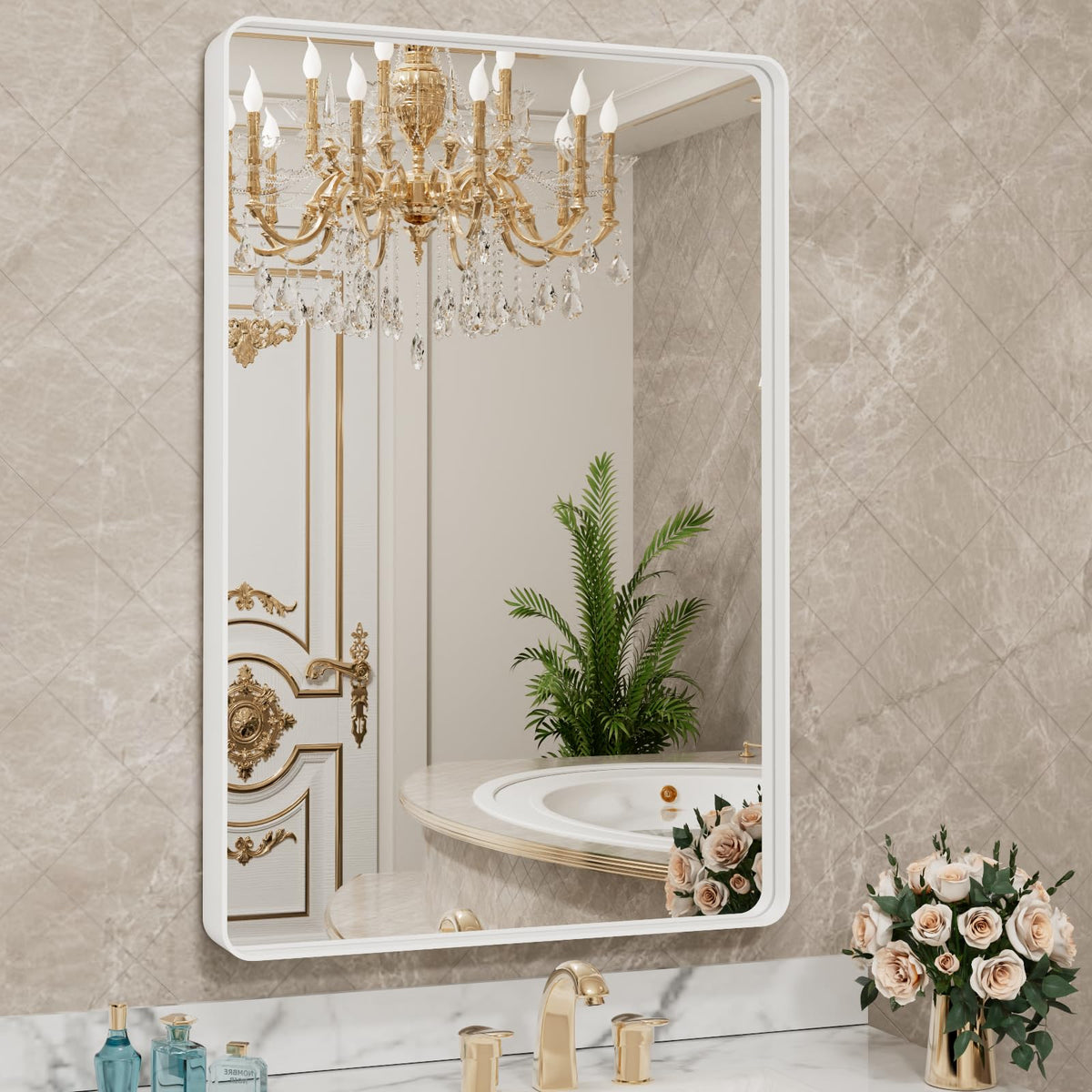LOAAO 20X16 Inch Black Bathroom Mirror Metal Framed