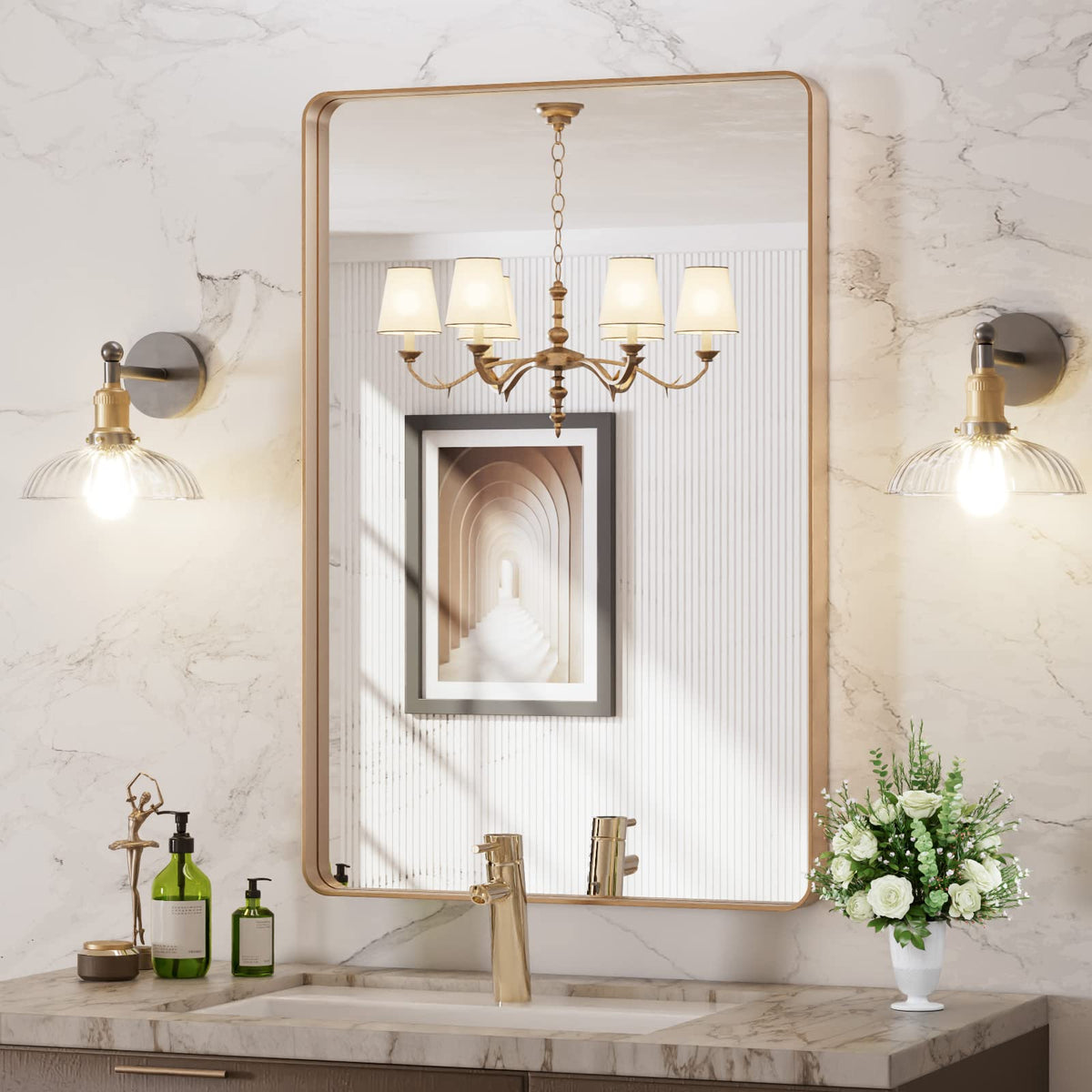 LOAAO 20X16 Inch Black Bathroom Mirror Metal Framed