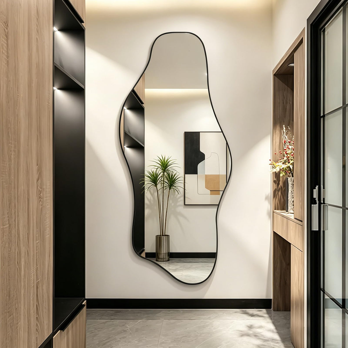67"x31" Irregular Full Length Mirror, Abstract Frameless Mirror